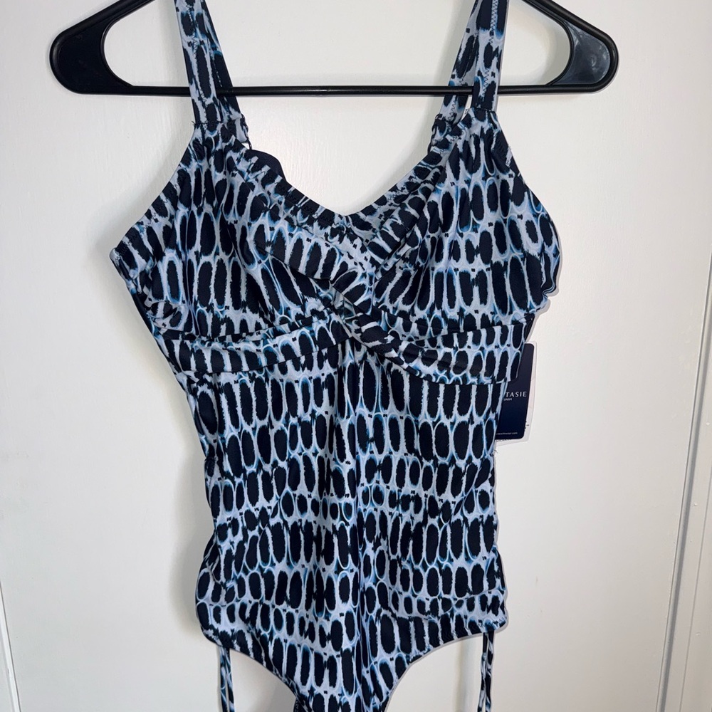 Fantasie Blue and Black One Piece Swimsuit with Geometric Design